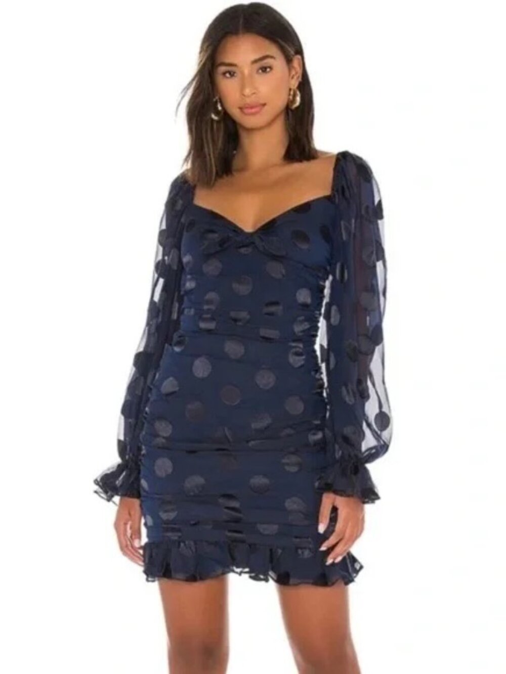❤️ For Love & Lemons Lula Mini Dress XS | Navy Polka Dot Ruffle Sleeve Romantic